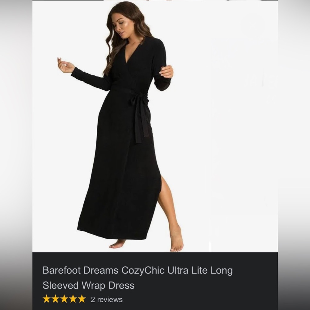 Barefoot Dreams Cozy Chic Ultra Lite Long Sleeved Wrap Dress Black $138